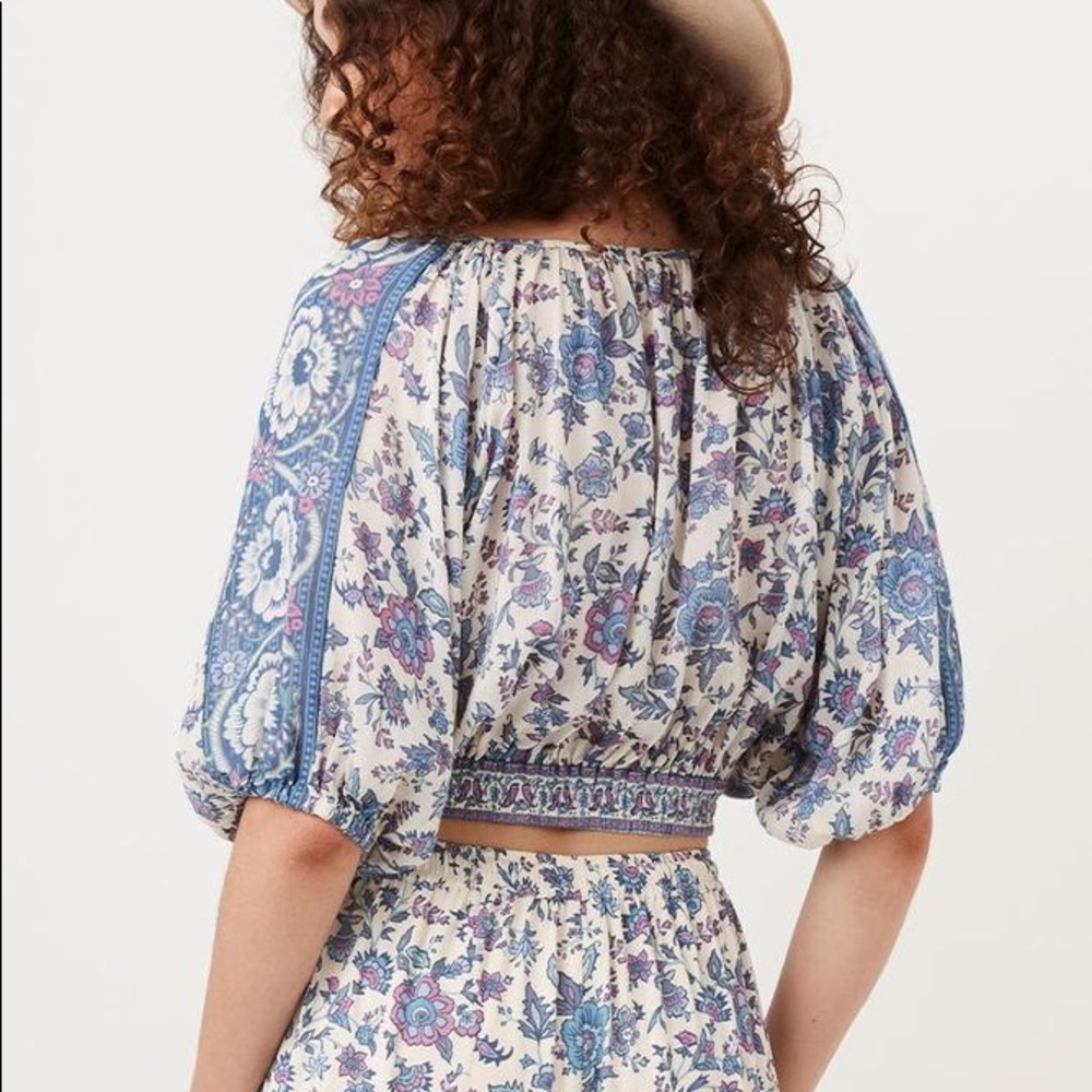 Spell Folk Song Cropped Blouse in Sky - Picture 5 of 10